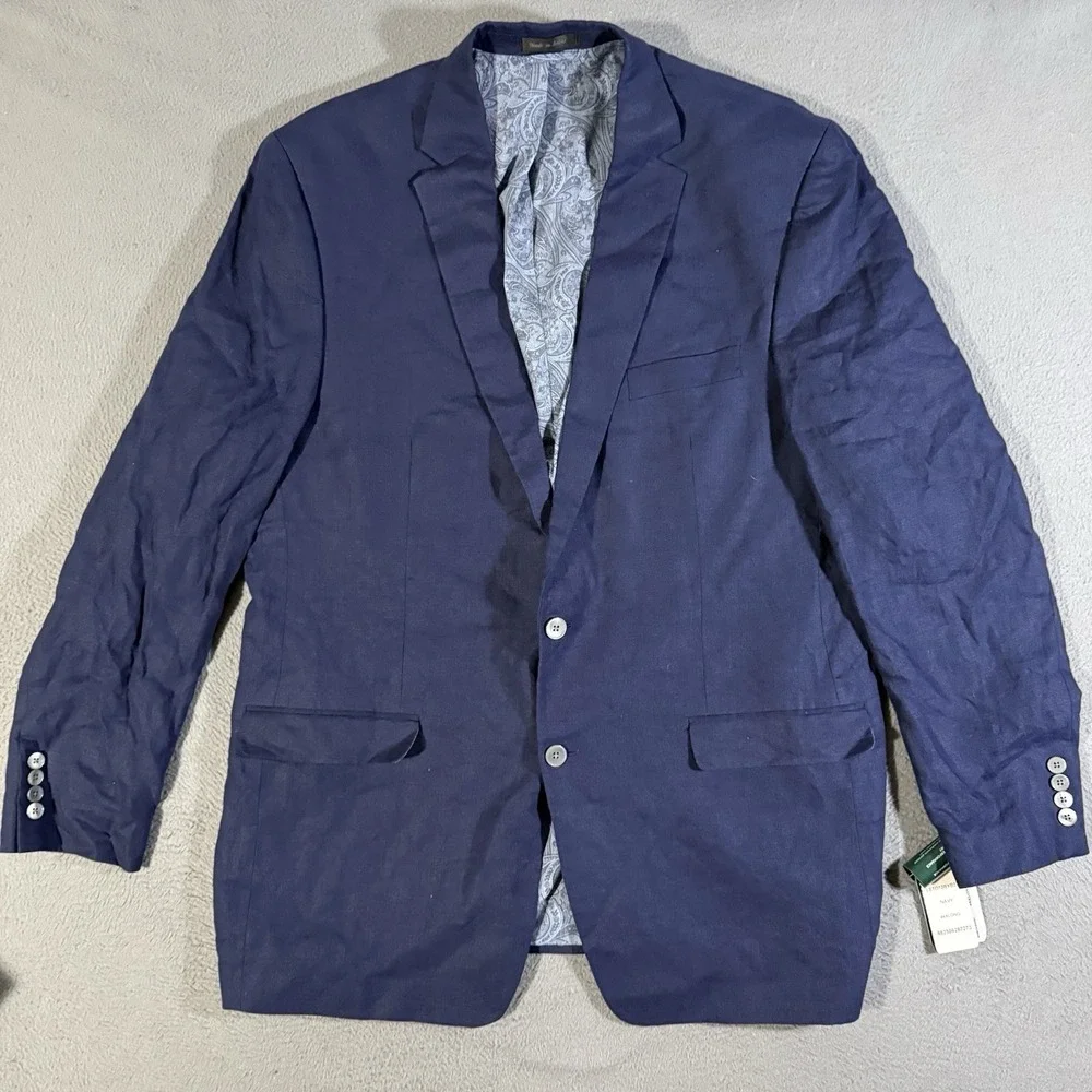 Lauren‎ Ralph Lauren Neat Blue Ultraflex Blazer Suit Jacket 46L $350 NWT